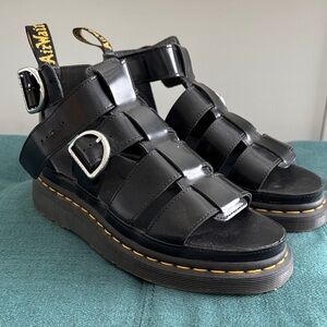 Dr. Martens Mackaye Black Patent Leather Platform Fisherman Sandals